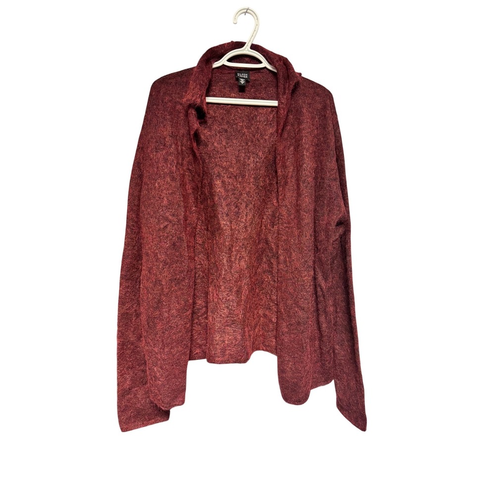 Eileen Fisher Burgundy Wool Mohair Blend Open Front Cardigan Sweater Small Cozy